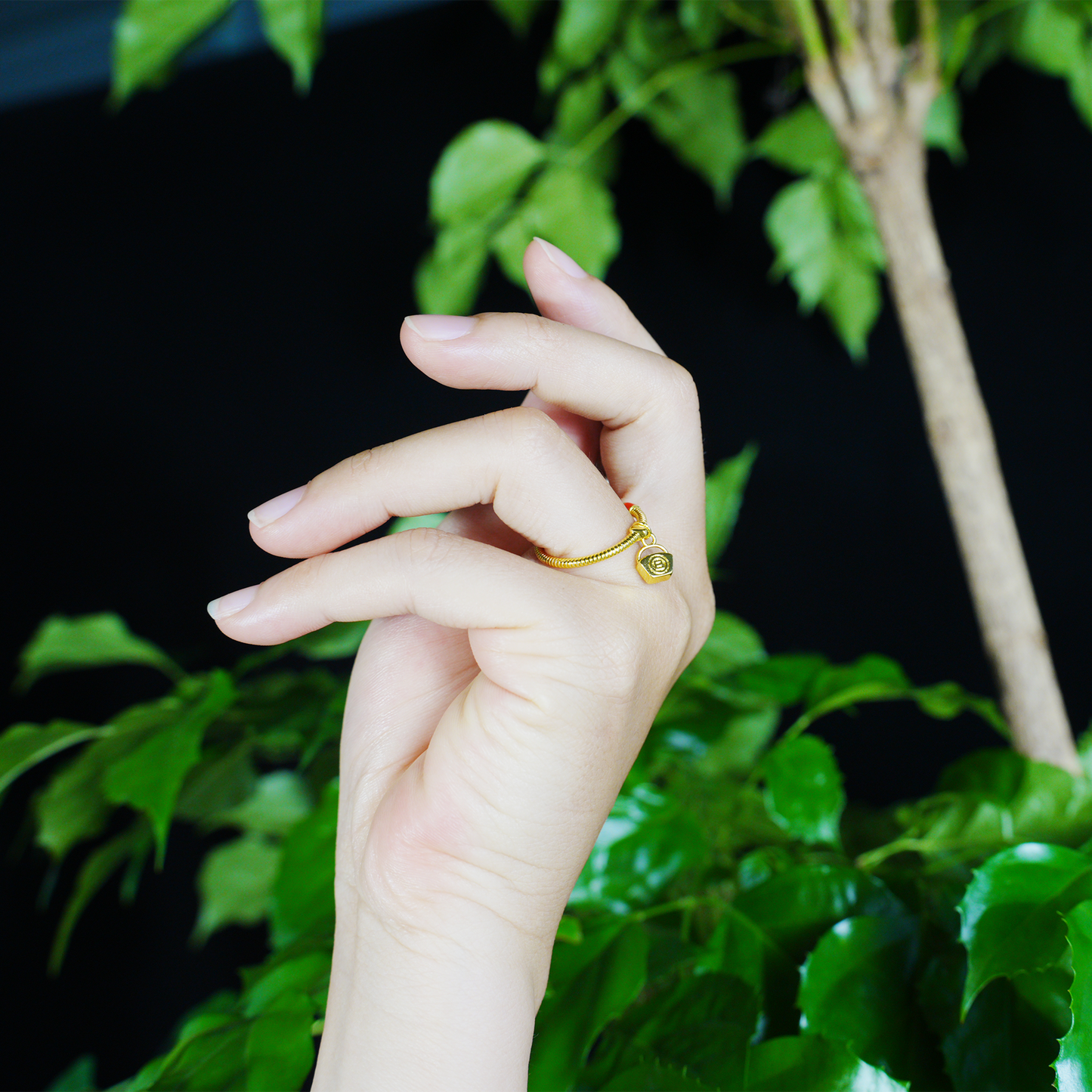 Gold spring ring design ring with red embellishment Chinese auspicious retro ring