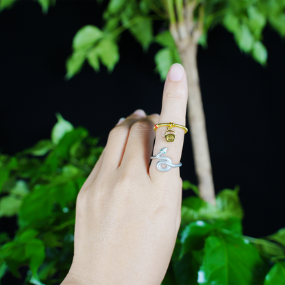 Minimalist Snake Ring Gothic Green-Eyed Serpent Solid Brass Band