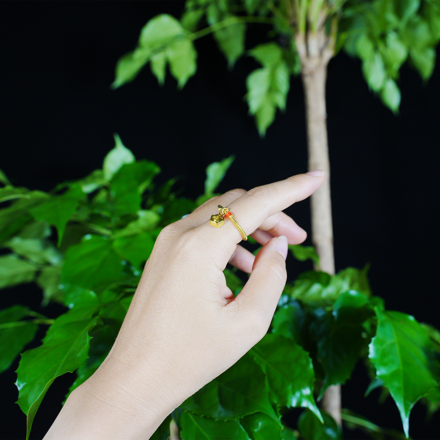 Gold spring ring design ring with red embellishment Chinese auspicious retro ring
