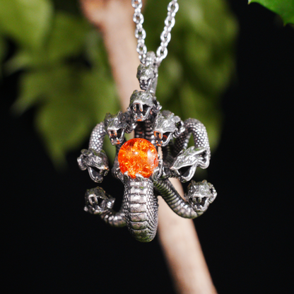 Yamata no Orochi Necklace, Japanese Myth Serpent Pendant, Gothic Fantasy Jewelry