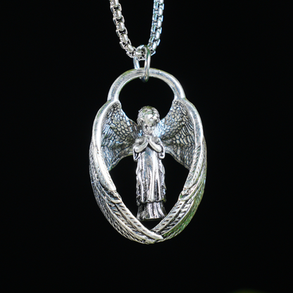 Guardian Angel Pendant, Vintage brass Protective Jewelry, Spiritual Gift