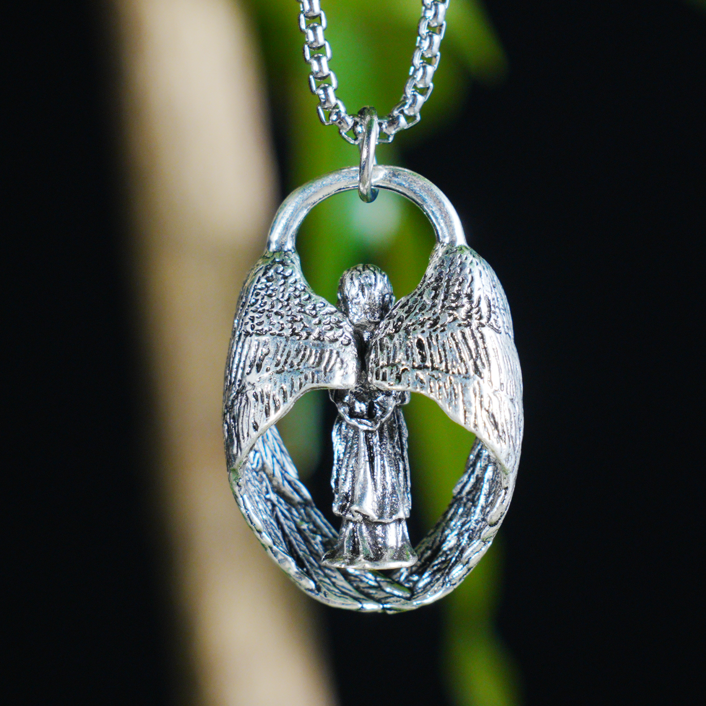 Guardian Angel Pendant, Vintage brass Protective Jewelry, Spiritual Gift