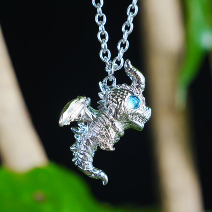 Blauäugiger Drache-Anhänger-Halskette, Gothic-Fantasie, Vintage-Legierung, Schmuck