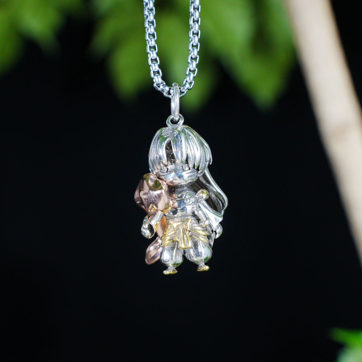 Gothic Samurai Warrior Pendant, Fantasy Sword Fighter Necklace, Oriental Myth Jewelry