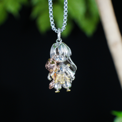 Gothic Samurai Warrior Pendant, Fantasy Sword Fighter Necklace, Oriental Myth Jewelry