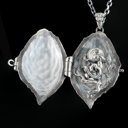 Crystal Peach Pendant | 925 Silver Monkey Spirit Amulet with Clear Quartz | Handmade Fantasy Jewelry