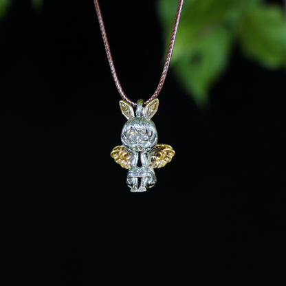 Gothic Bunny Angel Pendant, Fantasy Rabbit Fairy Necklace, Guardian Spirit Jewelry