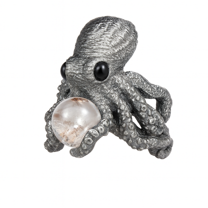 925 Sterling Silver Octopus Ring with Phantom Quartz | Handmade Ocean-Inspired Jewelry | Fantasy Statement Ring Gift