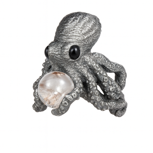 925 Sterling Silver Octopus Ring with Phantom Quartz | Handmade Ocean-Inspired Jewelry | Fantasy Statement Ring Gift