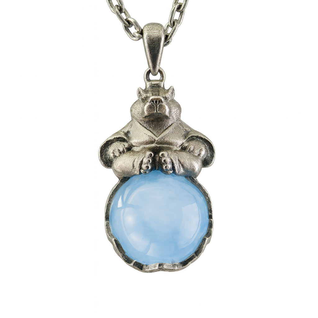 Capybara Pendant Necklace | Zen Animal Totem Jewelry with Aquamarine Stone | Symbol of Inner Peace & Meditation Gift