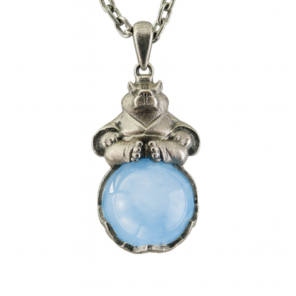 Capybara Pendant Necklace | Zen Animal Totem Jewelry with Aquamarine Stone | Symbol of Inner Peace & Meditation Gift