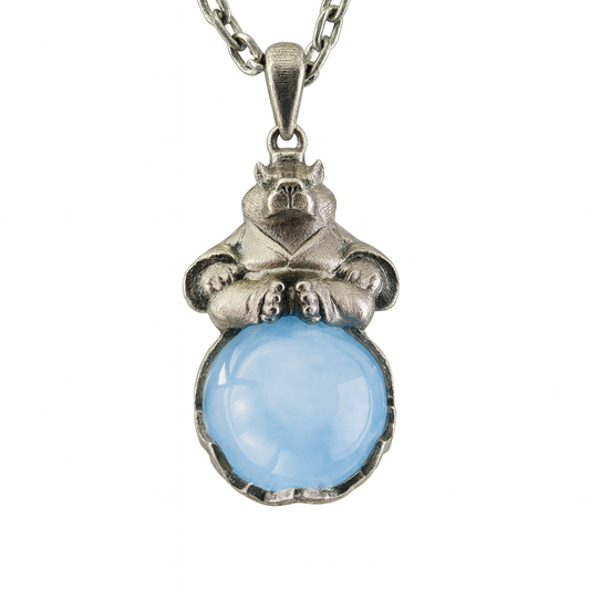 Capybara Pendant Necklace | Zen Animal Totem Jewelry with Aquamarine Stone | Symbol of Inner Peace & Meditation Gift