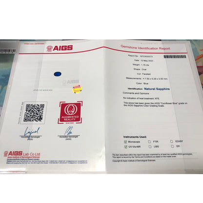 Natürlicher Kornblumenblauer Saphir - 1.16ct - Ovaler Schliff - Unbehandelt - Edelstein für Sammler & Designerstücke