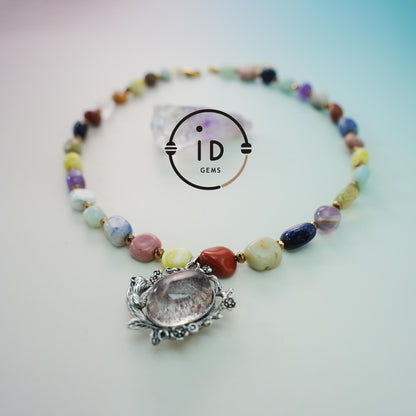 Vintage Silber Blumenanhänger Achat Halskette | Große unregelmäßige handgefertigte Perlen | Boho Stil Armband | Einzigartiges Kunstgeschenk