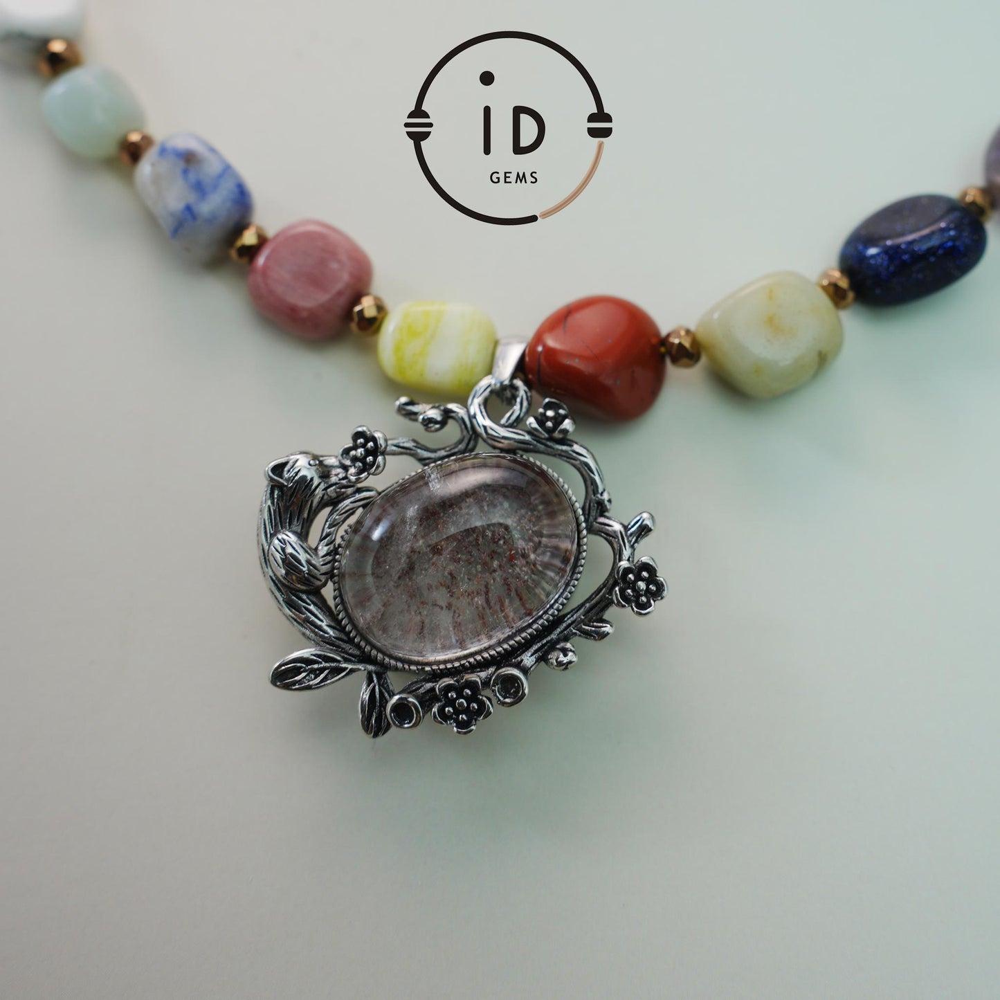 Vintage Silber Blumenanhänger Achat Halskette | Große unregelmäßige handgefertigte Perlen | Boho Stil Armband | Einzigartiges Kunstgeschenk