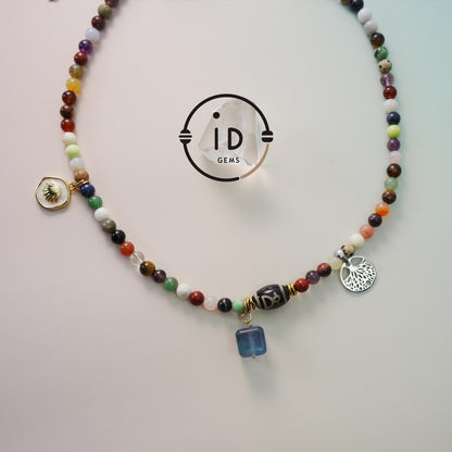 Bunte gemischte Edelstein-Unregelmäßige handgefertigte Perlenkette | Regenbogenfarbene Achatkette | Ein besonderes Geschenk für sie