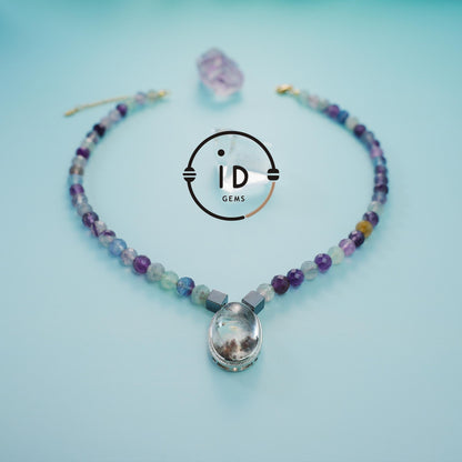 Spirit Quartz Necklace with Hematite Beads & Fluorite Pendant｜Natural Healing Crystal Jewelry｜Handmade Gift for Her｜Spiritual Balance