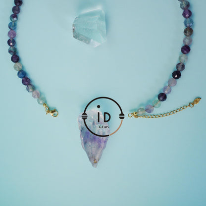 Spirit Quartz Necklace with Hematite Beads & Fluorite Pendant｜Natural Healing Crystal Jewelry｜Handmade Gift for Her｜Spiritual Balance