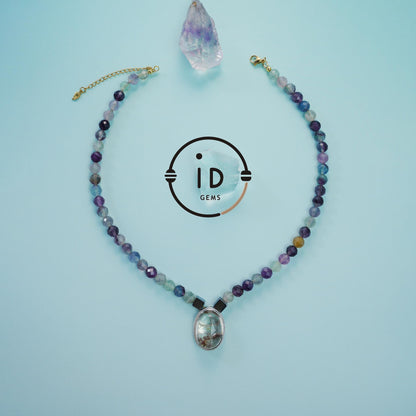 Spirit Quartz Necklace with Hematite Beads & Fluorite Pendant｜Natural Healing Crystal Jewelry｜Handmade Gift for Her｜Spiritual Balance