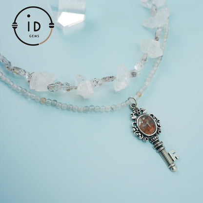 Double Layer Handmade Necklace with Phantom Quartz & Raw Crystal Beads｜Fluorite Accents｜Unique Spiritual Jewelry｜Elegant Gift for Women