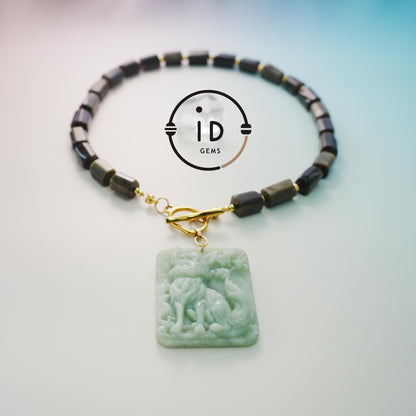 Gold Obsidian Fox Necklace｜Hand-Carved Jade Pendant｜Spiritual Healing Amulet｜Protective Talisman Jewelry Gift for Women