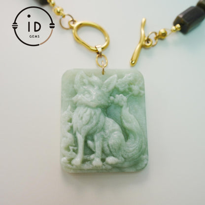 Gold Obsidian Fox Necklace｜Hand-Carved Jade Pendant｜Spiritual Healing Amulet｜Protective Talisman Jewelry Gift for Women