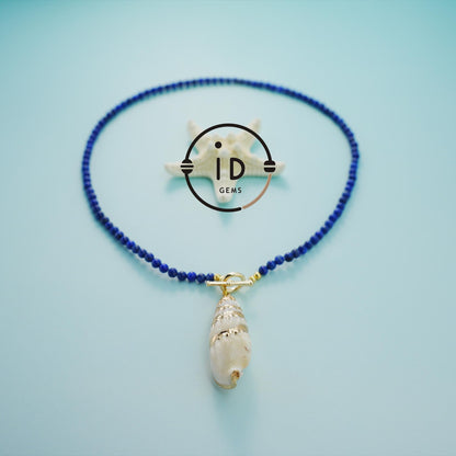 Lapis Lazuli Shell Pendant Necklace｜Natural Energy Jewelry｜Vintage Ocean Style｜Handmade Summer Beach Gift｜Blue Gemstone Choker