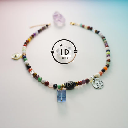 Bunte gemischte Edelstein-Unregelmäßige handgefertigte Perlenkette | Regenbogenfarbene Achatkette | Ein besonderes Geschenk für sie