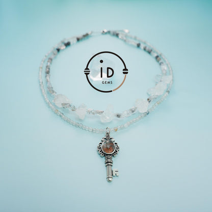 Double Layer Handmade Necklace with Phantom Quartz & Raw Crystal Beads｜Fluorite Accents｜Unique Spiritual Jewelry｜Elegant Gift for Women