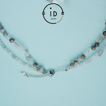 Double Layer Handmade Necklace with Phantom Quartz & Raw Crystal Beads｜Fluorite Accents｜Unique Spiritual Jewelry｜Elegant Gift for Women