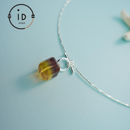 Fluorite Cube Pendant Necklace｜Natural Gemstone Jewelry｜Minimalist Silver Necklace｜Handmade Spiritual Healing Jewelry