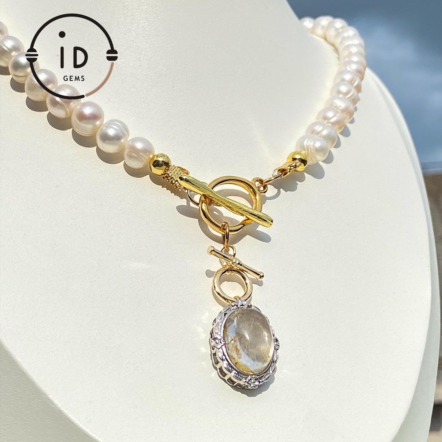 Baroque Pearl Necklace with Phantom Quartz Pendant｜Nature-Inspired Beaded Necklace｜Handmade Spiritual Jewelry Gift