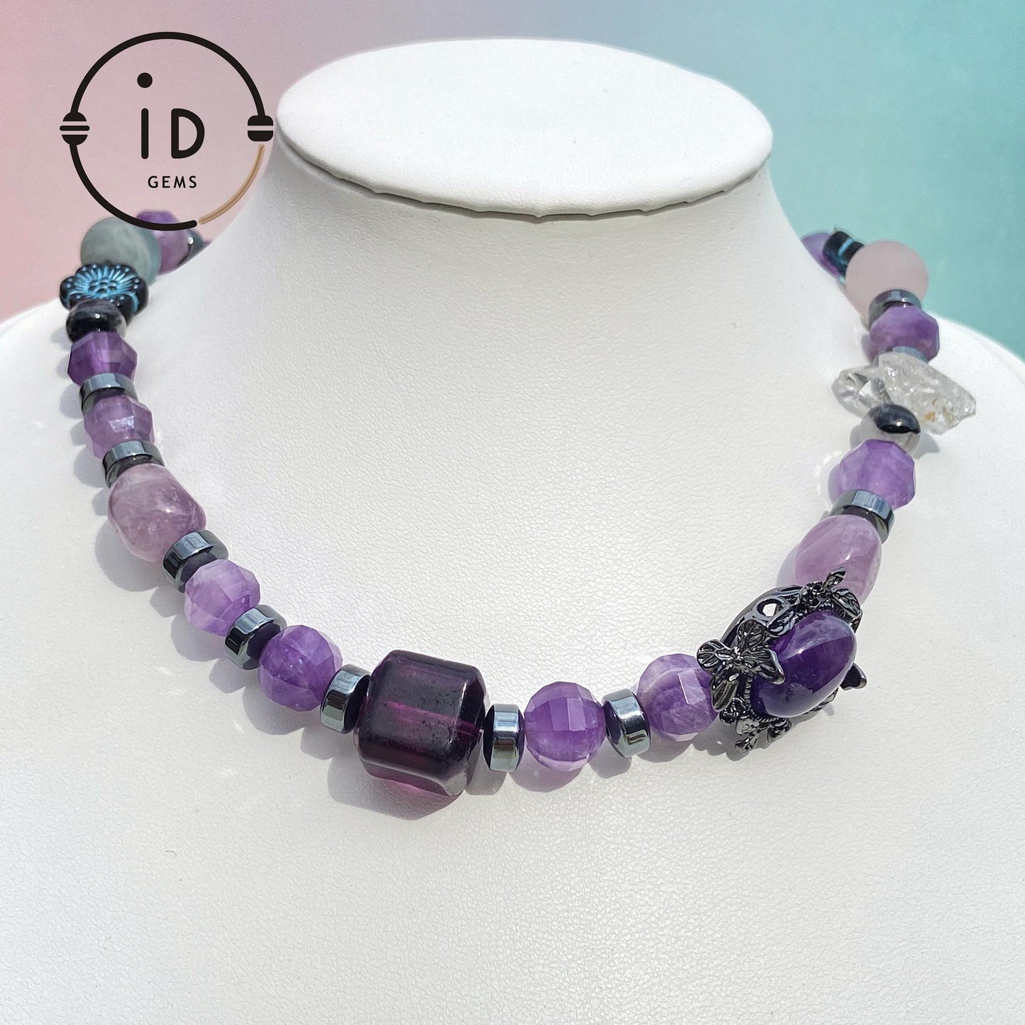 Dicke Amethyst-Halskette mit handgefertigtem Design im spirituellen Boho-Stil｜Geschenk für Meditationsräume