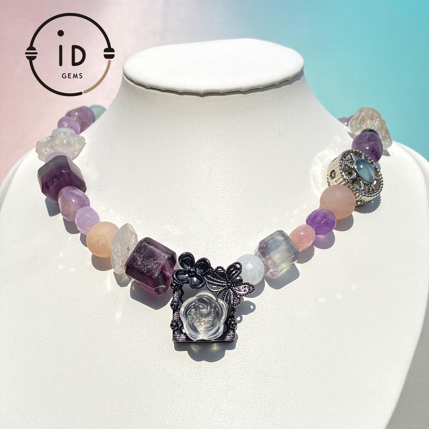 Unregelmäßige bunte große Perlen | Natürliche Energie Amethyst Halskette | Handgefertigter Kristallschmuck | Geschenk für besondere Anlässe