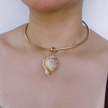 Choker Necklace with Natural Shell Pendant｜Vintage Wire Design｜Boho Summer Jewelry｜Handmade Ocean-Inspired Gift