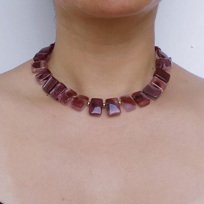 Vibrant Vintage-Style Red Agate Beaded Necklace｜Handmade Gemstone Jewelry｜Bold Statement Piece