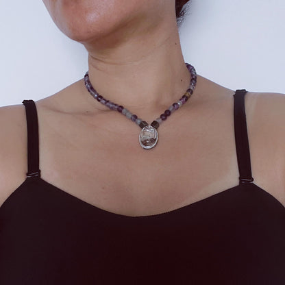 Colorful Gemstone Beaded Necklace with Faceted Crystal｜Handmade Hematite, Spirit Quartz & Fluorite Jewelry｜Unique Gift for Women