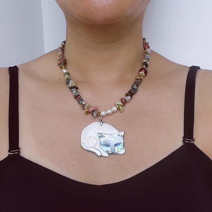 Bunt gemischte Edelstein-Unregelmäßige handgefertigte Perlenkette · Regenbogen Halskette · Natürliches spirituelles Schmuckstück ·Geschenk