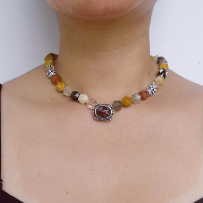 Bunte Achatperlen & Kristall Halskette Handgemachter spiritueller Heilungsschmuck Natürliche Edelsteinkette Geburtstags-  Geschenkartikel