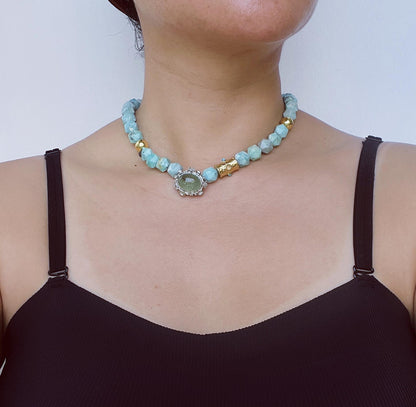 Rare Large Blue Amazonite Handmade Beaded Necklace | Raw Texture Ocean Boho Style | Spiritual Gemstone Jewelry Gift for Her