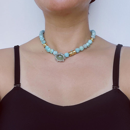 Rare Large Blue Amazonite Handmade Beaded Necklace | Raw Texture Ocean Boho Style | Spiritual Gemstone Jewelry Gift for Her