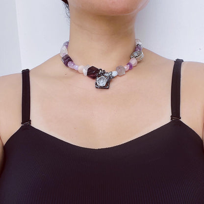 Unregelmäßige bunte große Perlen | Natürliche Energie Amethyst Halskette | Handgefertigter Kristallschmuck | Geschenk für besondere Anlässe
