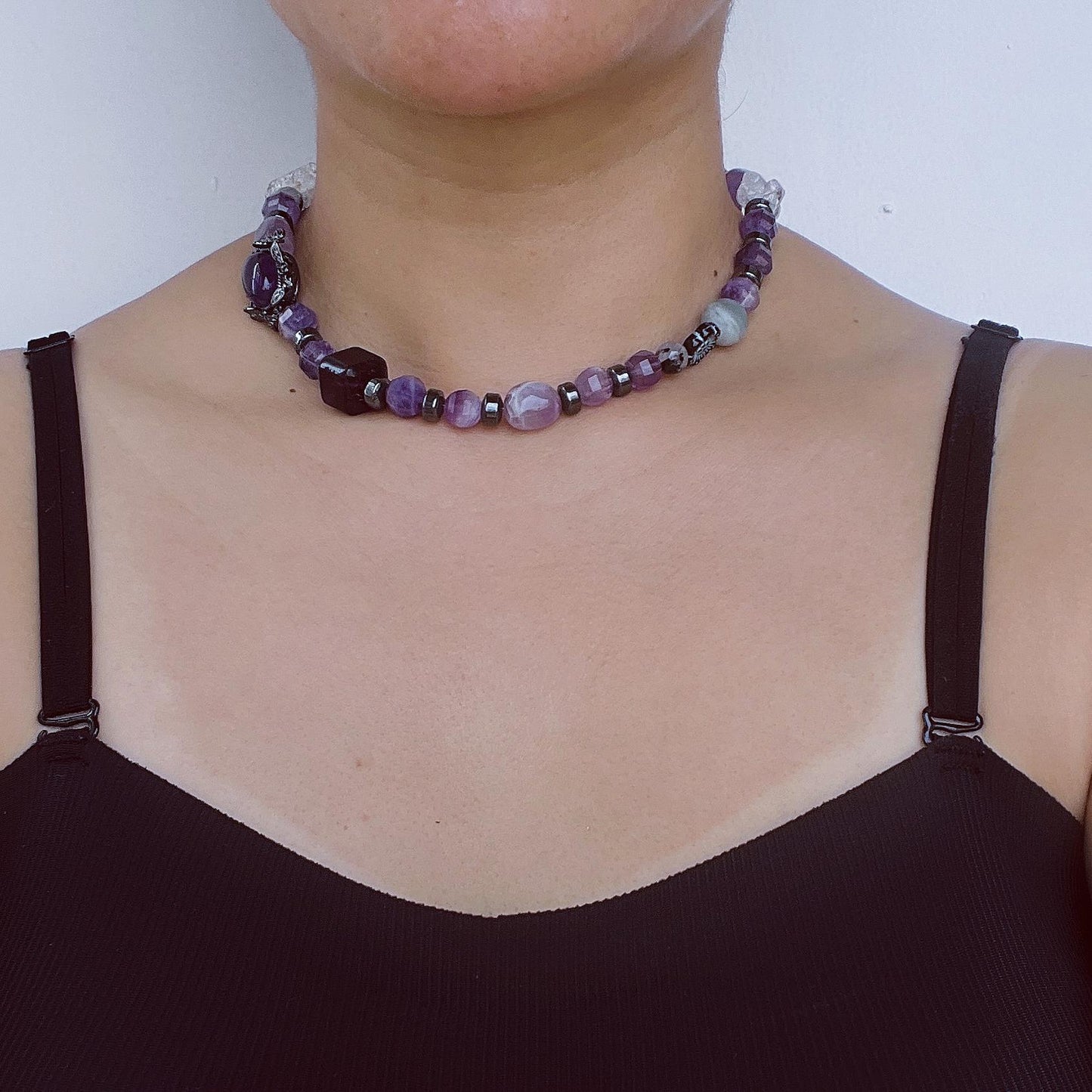 Dicke Amethyst-Halskette mit handgefertigtem Design im spirituellen Boho-Stil｜Geschenk für Meditationsräume