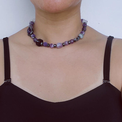 Dicke Amethyst-Halskette mit handgefertigtem Design im spirituellen Boho-Stil｜Geschenk für Meditationsräume