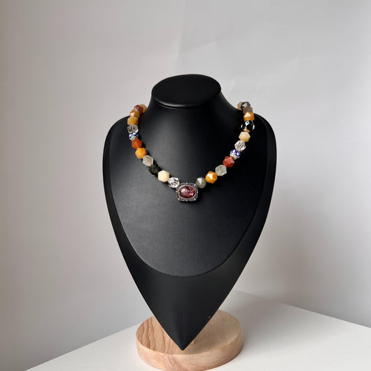 Bunte Achatperlen & Kristall Halskette Handgemachter spiritueller Heilungsschmuck Natürliche Edelsteinkette Geburtstags-  Geschenkartikel