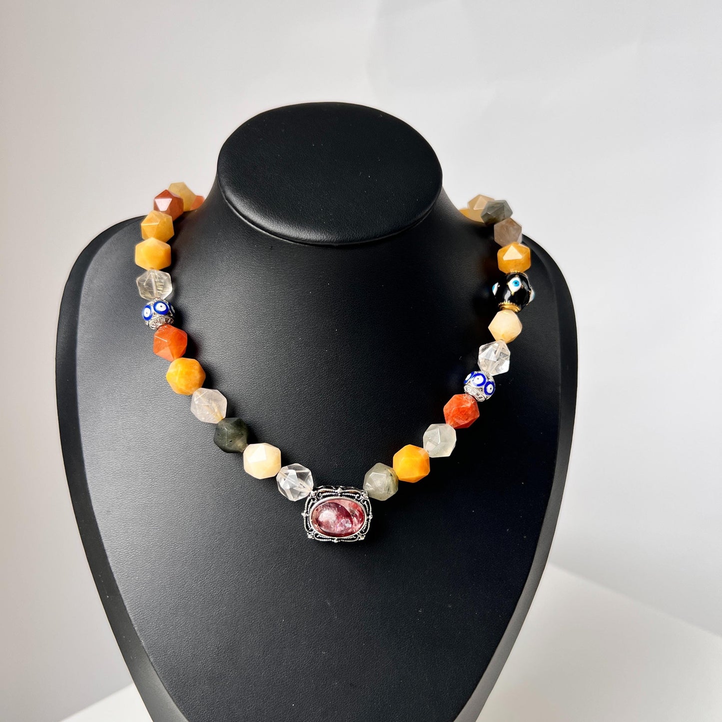 Bunte Achatperlen & Kristall Halskette Handgemachter spiritueller Heilungsschmuck Natürliche Edelsteinkette Geburtstags-  Geschenkartikel