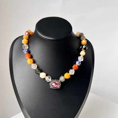 Bunte Achatperlen & Kristall Halskette Handgemachter spiritueller Heilungsschmuck Natürliche Edelsteinkette Geburtstags-  Geschenkartikel