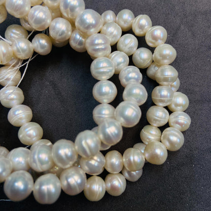 Natürliche große ovale Süßwasserperlen | 10×7 mm · 40 cm · 52 g | Volles und glattes DIY-Armband-Halskettenzubehör | Luxusperle