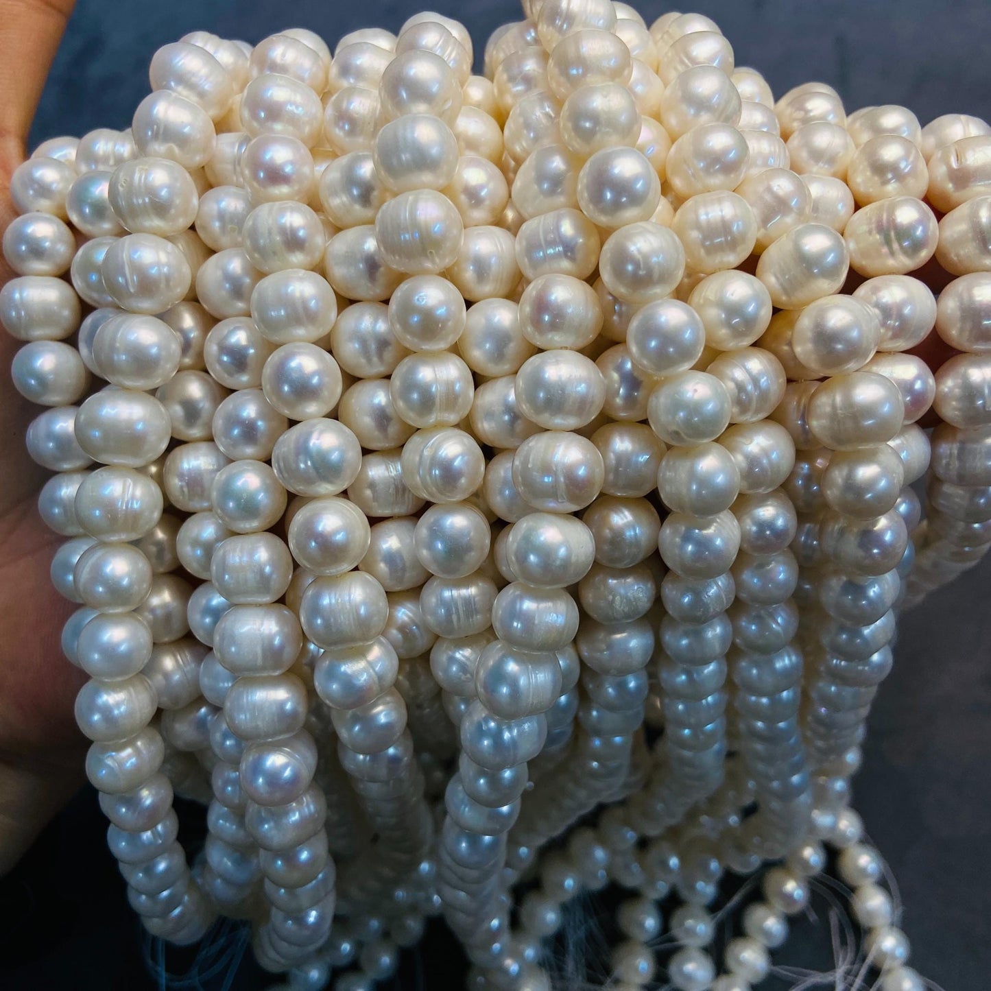 Natürliche große ovale Süßwasserperlen | 10×7 mm · 40 cm · 52 g | Volles und glattes DIY-Armband-Halskettenzubehör | Luxusperle