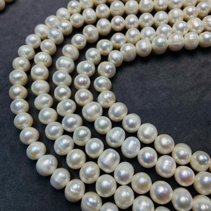 Natürliche große ovale Süßwasserperlen | 10×7 mm · 40 cm · 52 g | Volles und glattes DIY-Armband-Halskettenzubehör | Luxusperle
